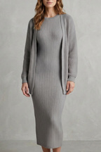 Miss | Tweedelige Set Dames Jurk + Cardigan Geribbeld – Co-ord Set