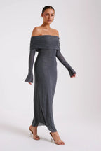 Jurk Dames Feestelijk Glanzend met Transparante Mouwen - Polyester - Grijs
