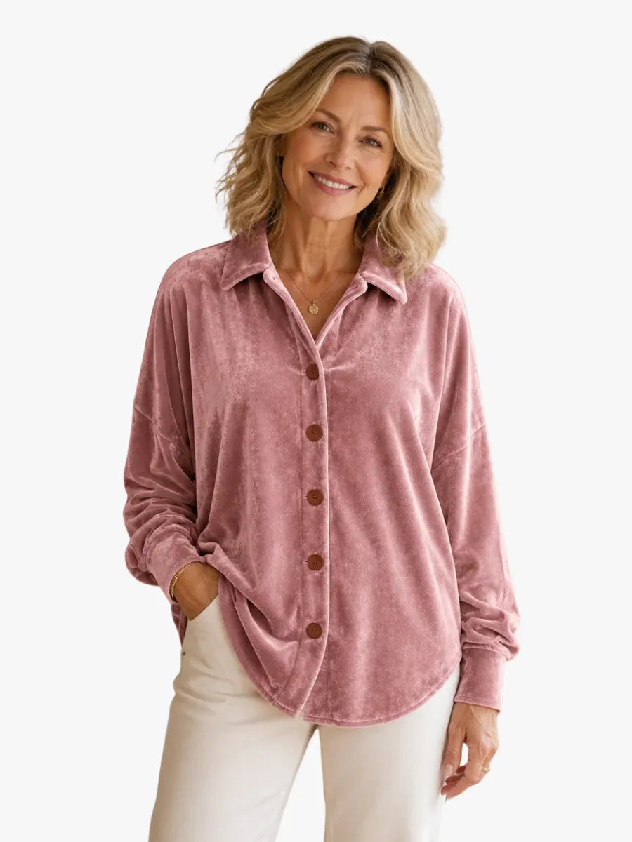 Miss | Blouse Dames Oversized Knoopsluiting - Fluweel