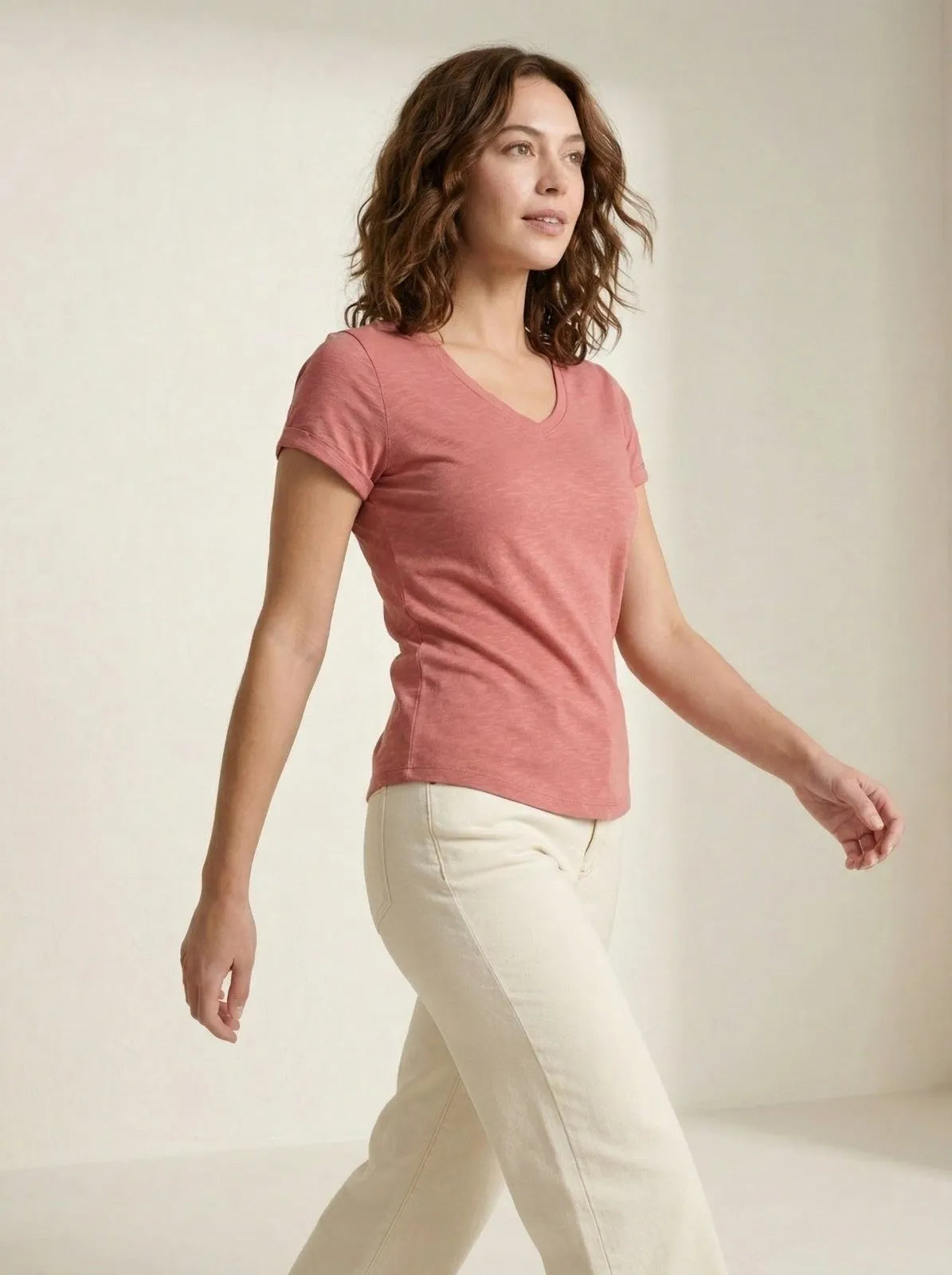Basic T-shirt V-hals Roze - Miss Madera MIS-41CC85
