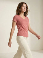 Basic T-shirt V-hals Roze - Miss Madera MIS-41CC85