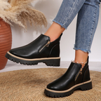 Miss | Enkellaarzen Dames Diagonale Goudkleurige Rits Chunky Zool