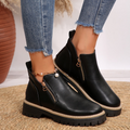 Miss | Enkellaarzen Dames Diagonale Goudkleurige Rits Chunky Zool