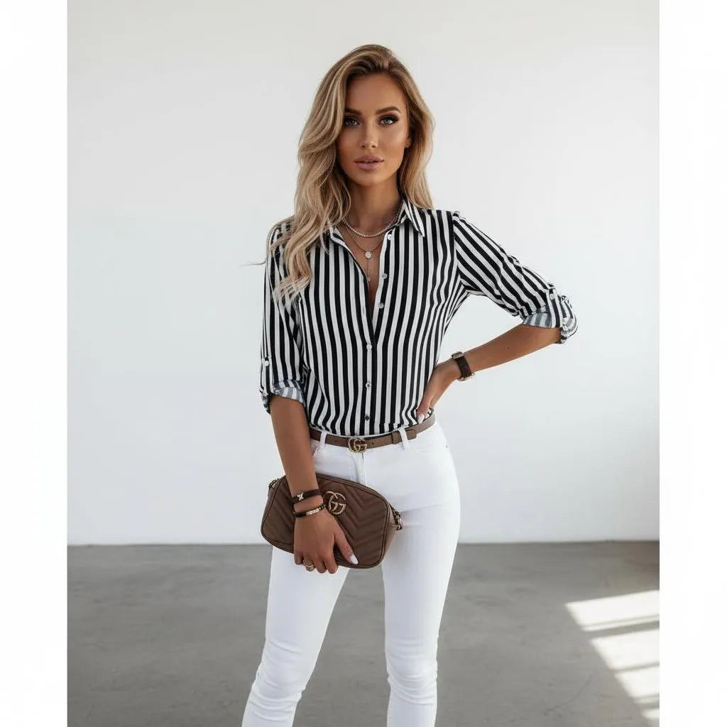Blouse Dames | Oprolbare Mouwen Regular Fit | Miss Madera - Miss Madera MIS-T46GK9