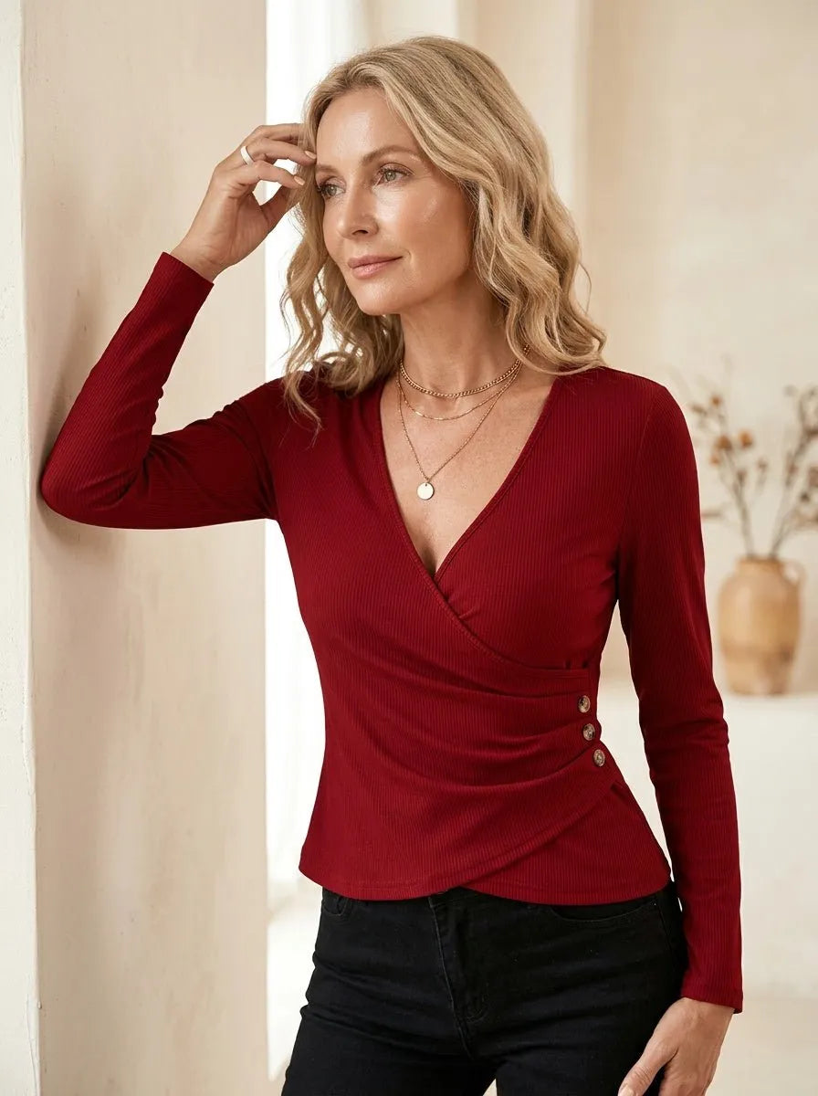 Blouse Wrap-front met knoopdetail - Miss Madera MIS-ED6D2B