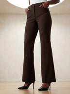 Bootcut pantalon donkerbruin met hoge taille - Miss Madera MIS-9CF04E
