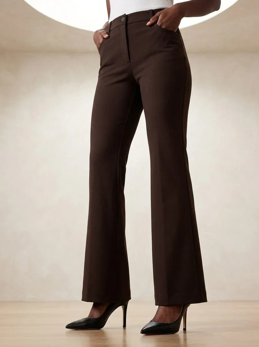 Bootcut pantalon donkerbruin met hoge taille - Miss Madera MIS-9CF04E