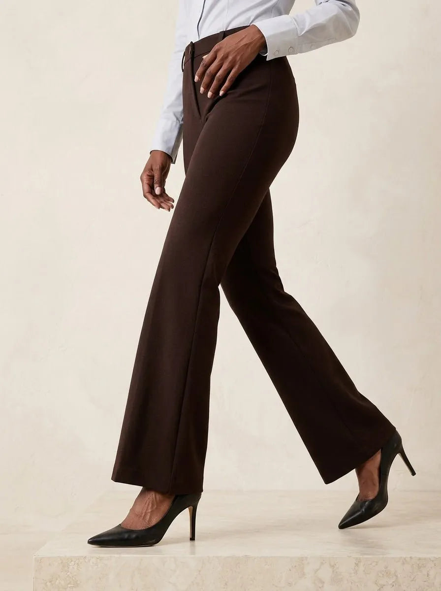 Bootcut pantalon donkerbruin met hoge taille - Miss Madera MIS-9CF04E