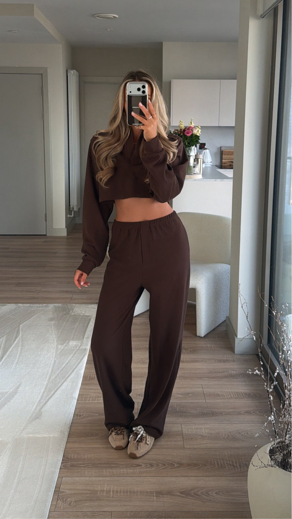 Tweedelige Loungeset Dames Waffle Cropped Hoodie