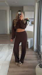 Tweedelige Loungeset Dames Waffle Cropped Hoodie