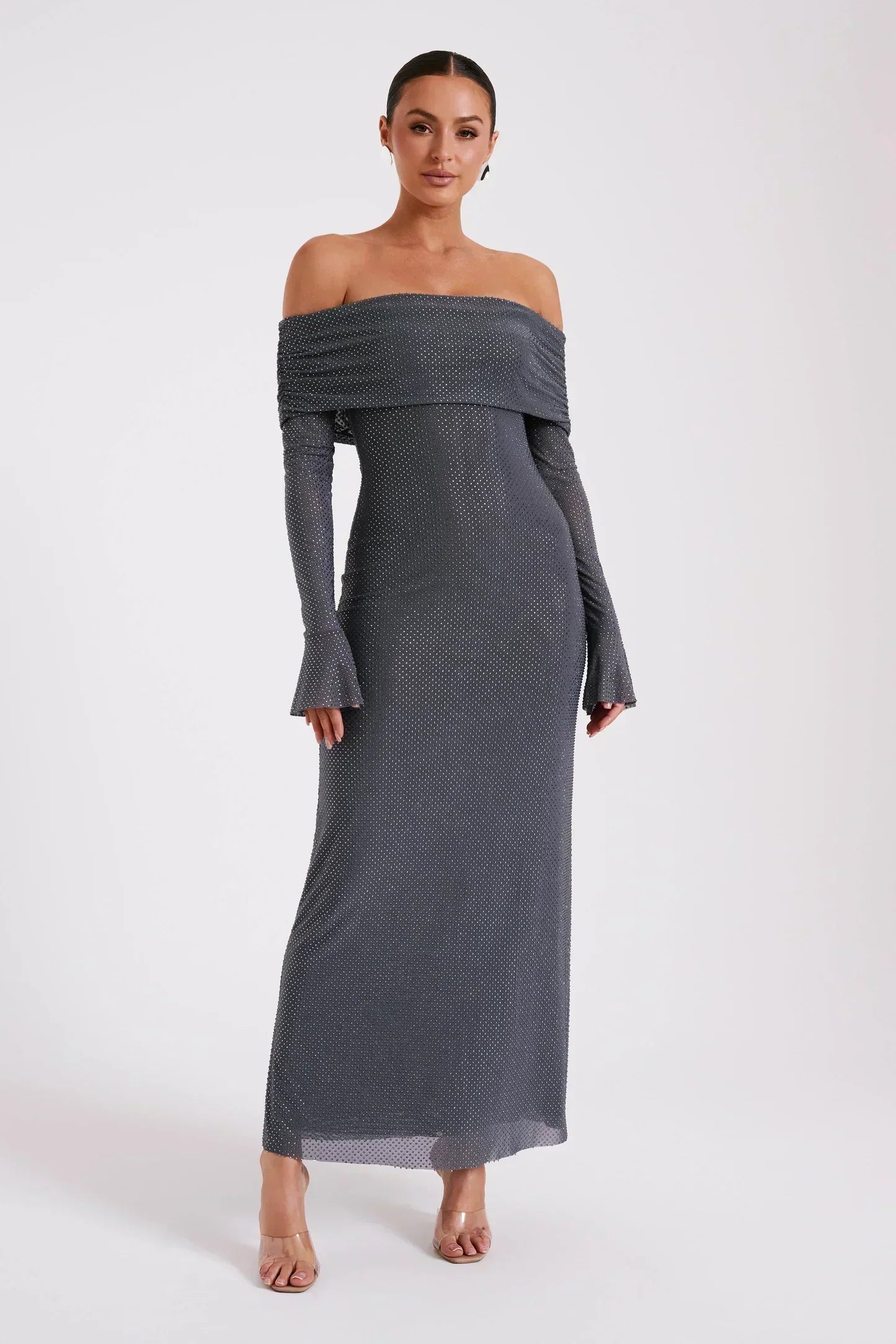 Jurk Dames Feestelijk Glanzend met Transparante Mouwen - Polyester