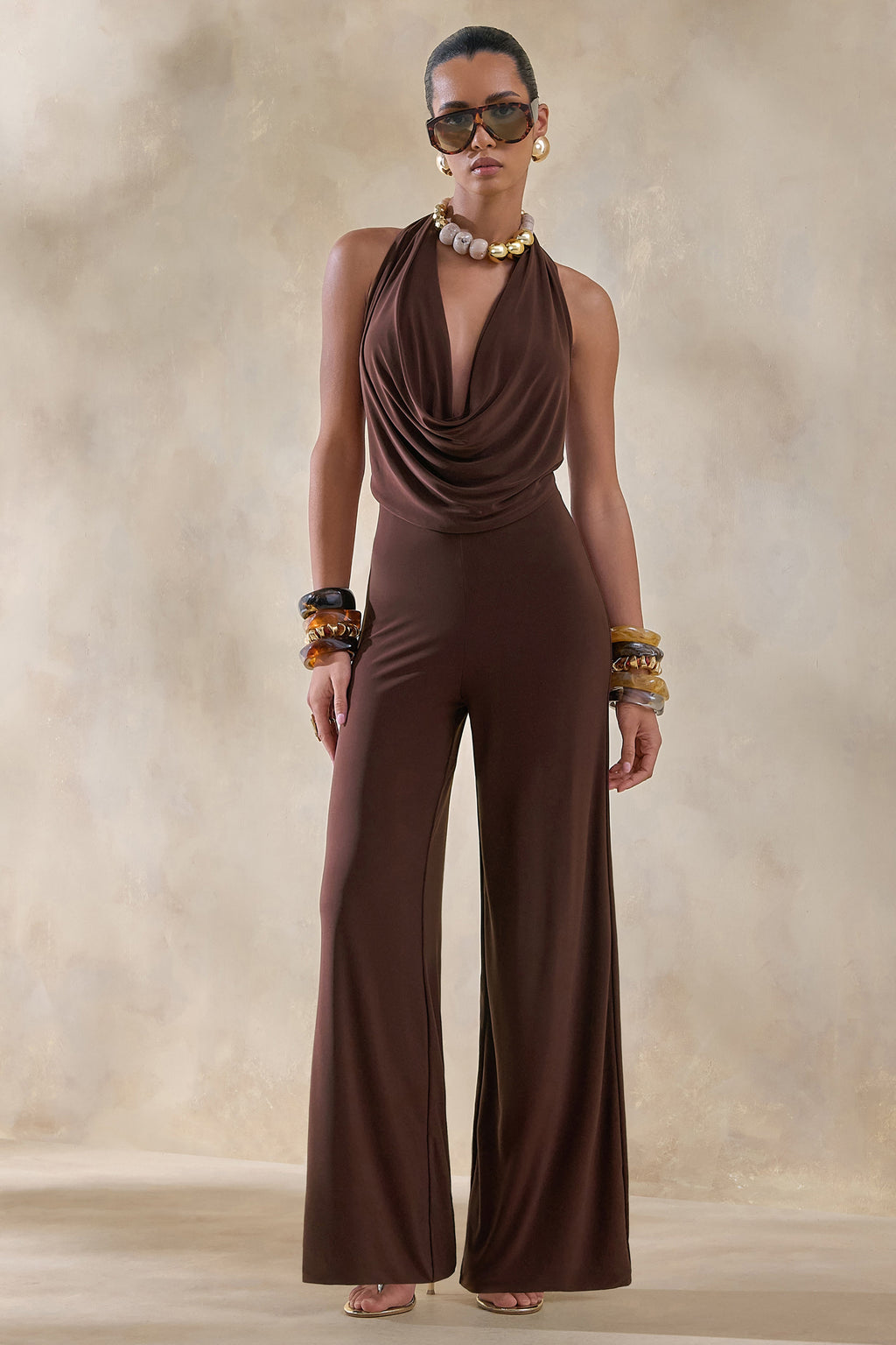 Miss | Jumpsuit Dames Diepe V-Hals Zelfstrik Vloerlang - Polyester