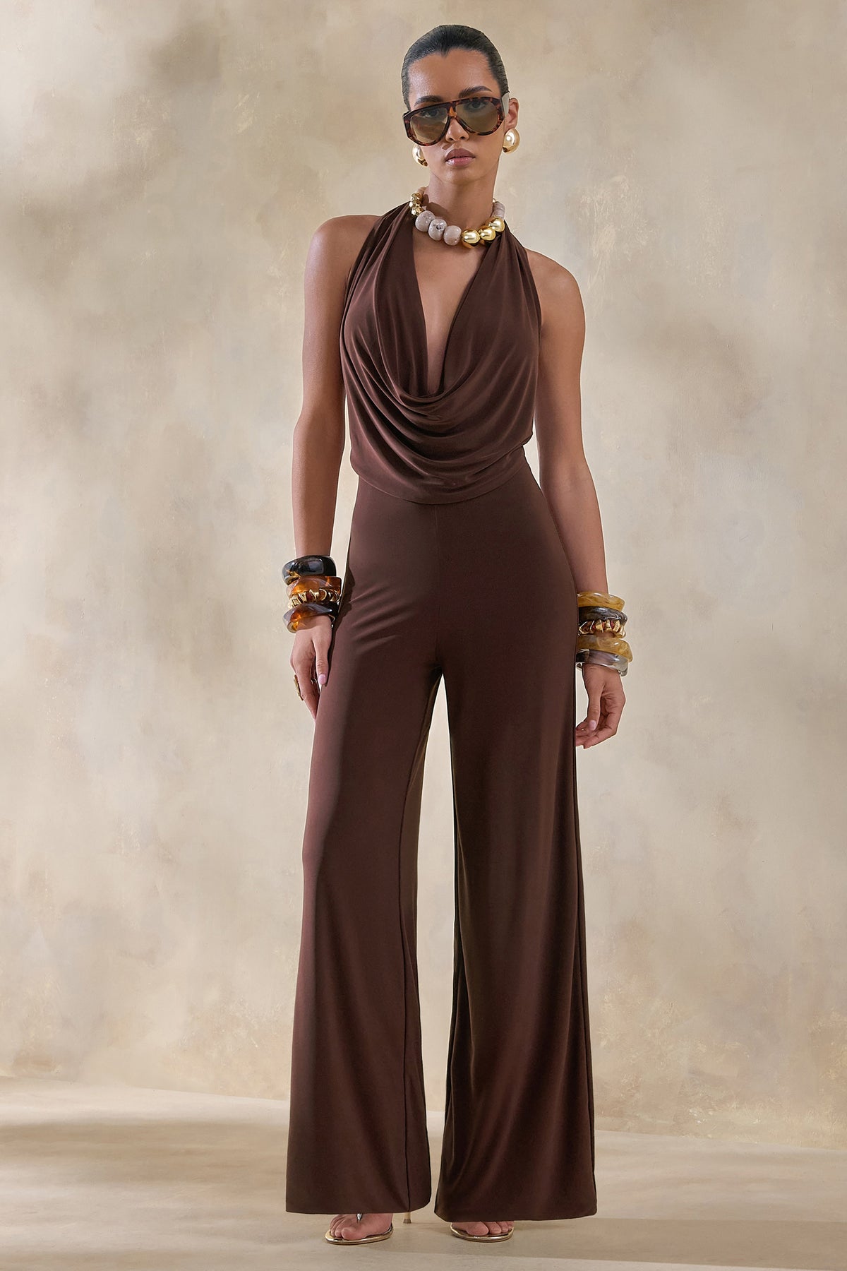 Miss | Jumpsuit Dames Diepe V-Hals Zelfstrik Vloerlang - Polyester