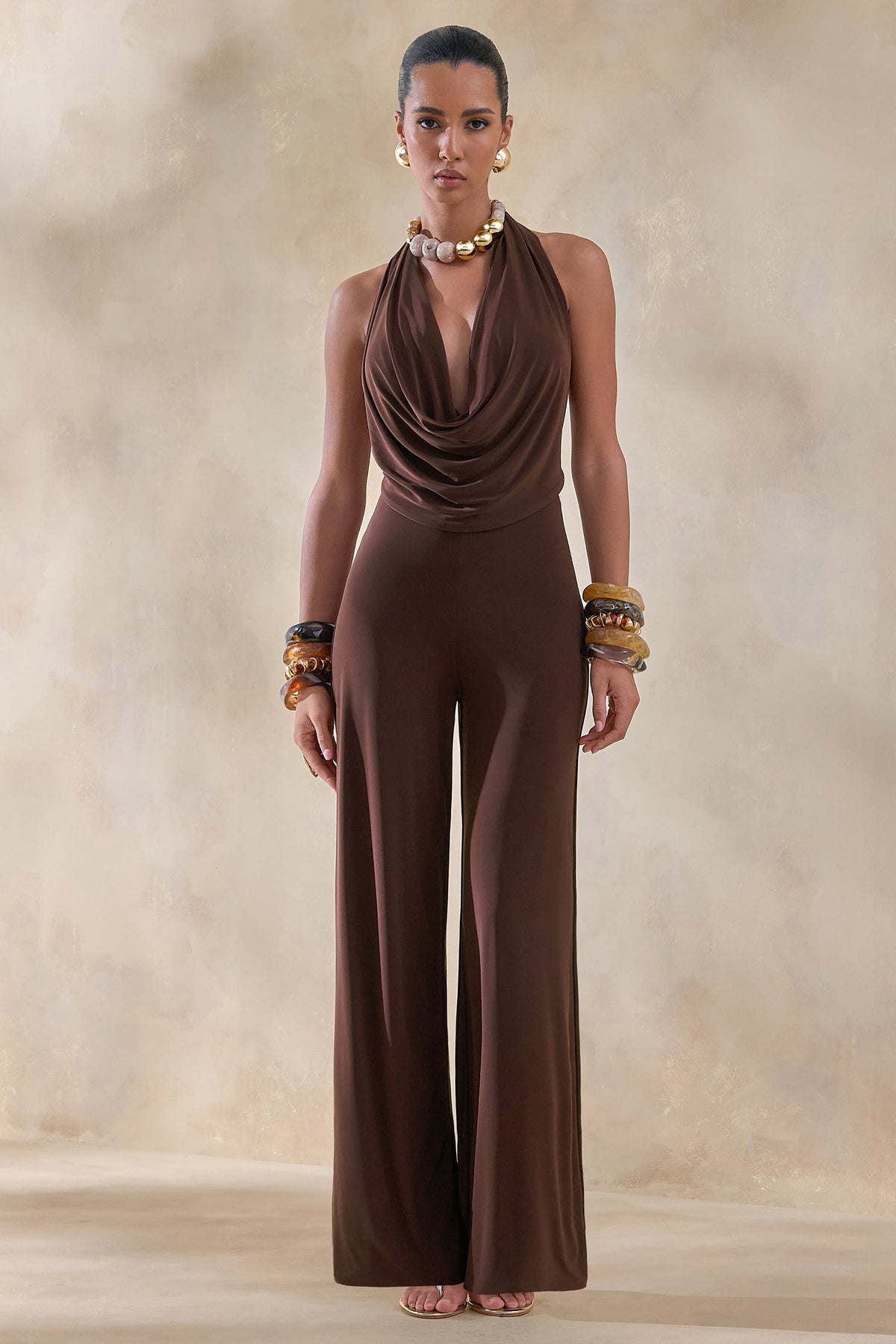 Miss | Jumpsuit Dames Diepe V-Hals Zelfstrik Vloerlang - Polyester