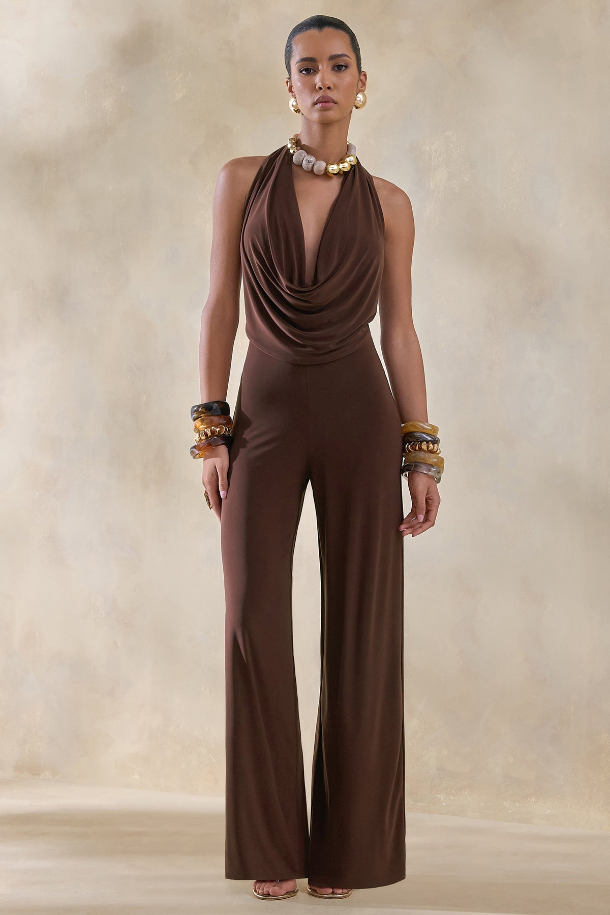 Miss | Jumpsuit Dames Diepe V-Hals Zelfstrik Vloerlang - Polyester