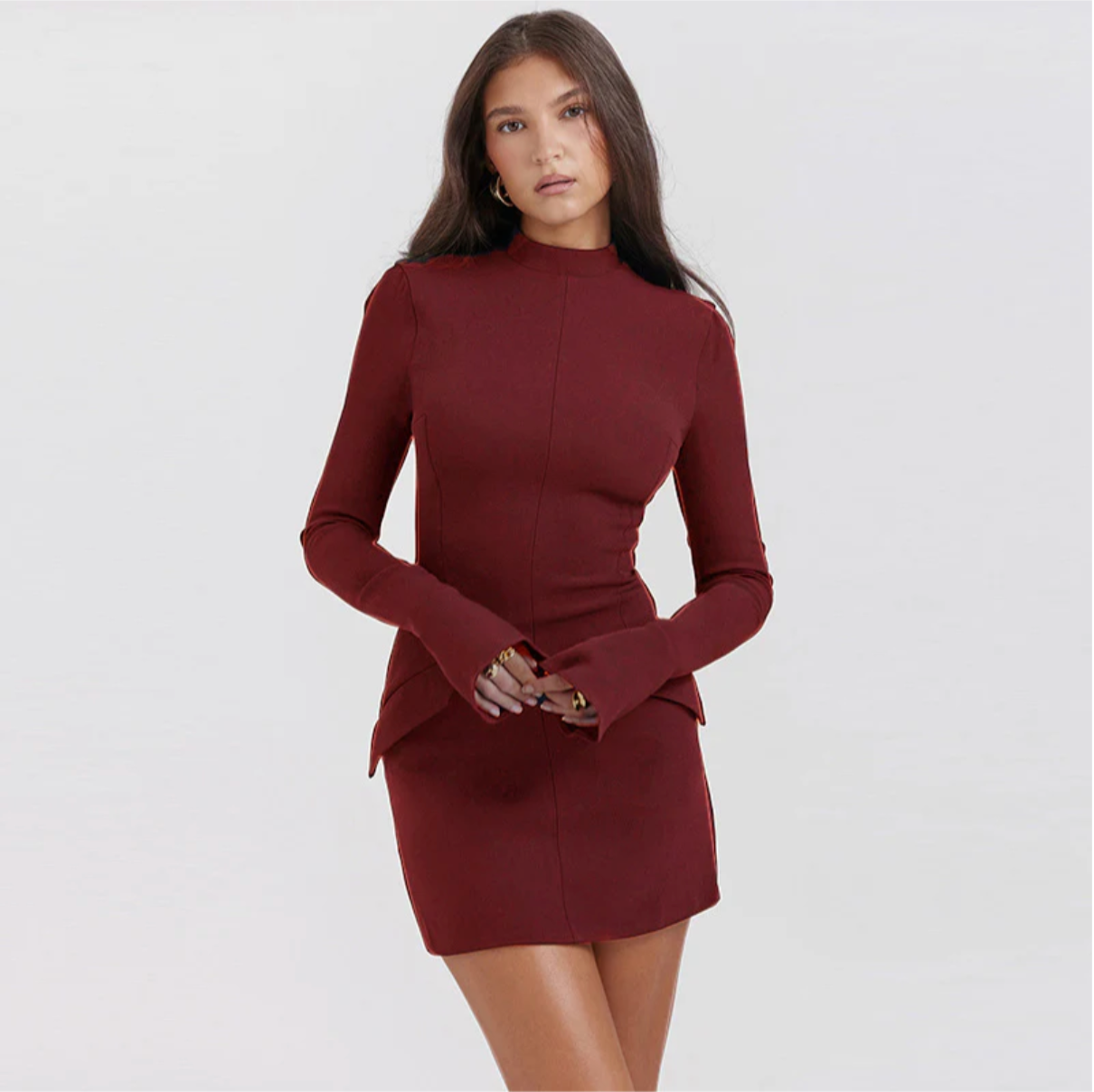 Jurk Dames Herfst Veelzijdig Revers - Polyester - Rood