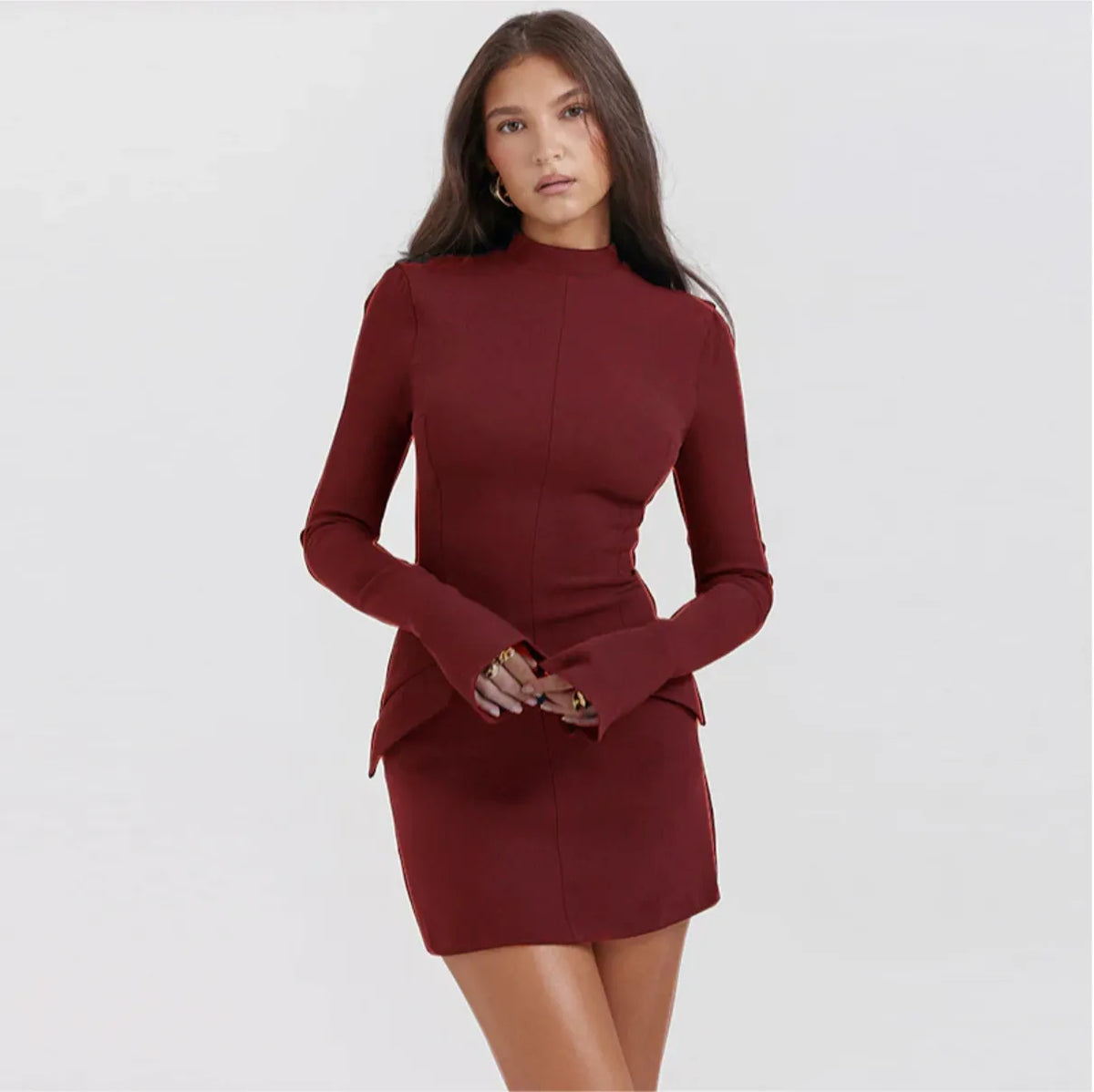 Jurk Dames Herfst Veelzijdig Revers - Polyester - Rood