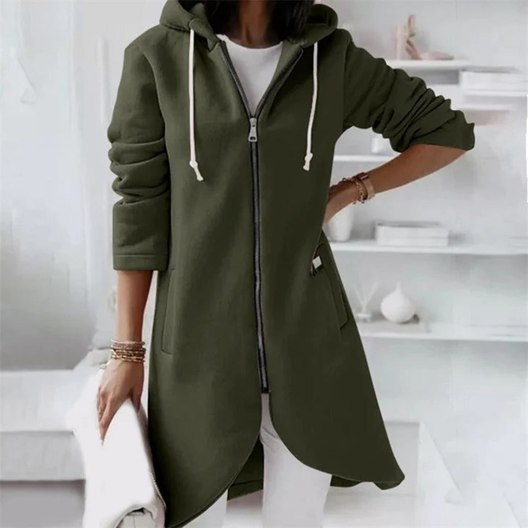Miss | Hoodie Dames Extra Lang Rits Gebogen Zoom