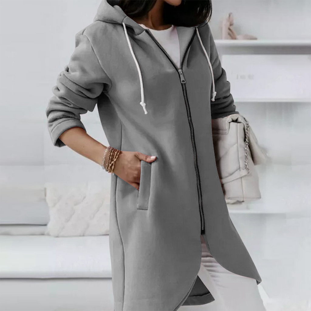 Miss | Hoodie Dames Extra Lang Rits Gebogen Zoom
