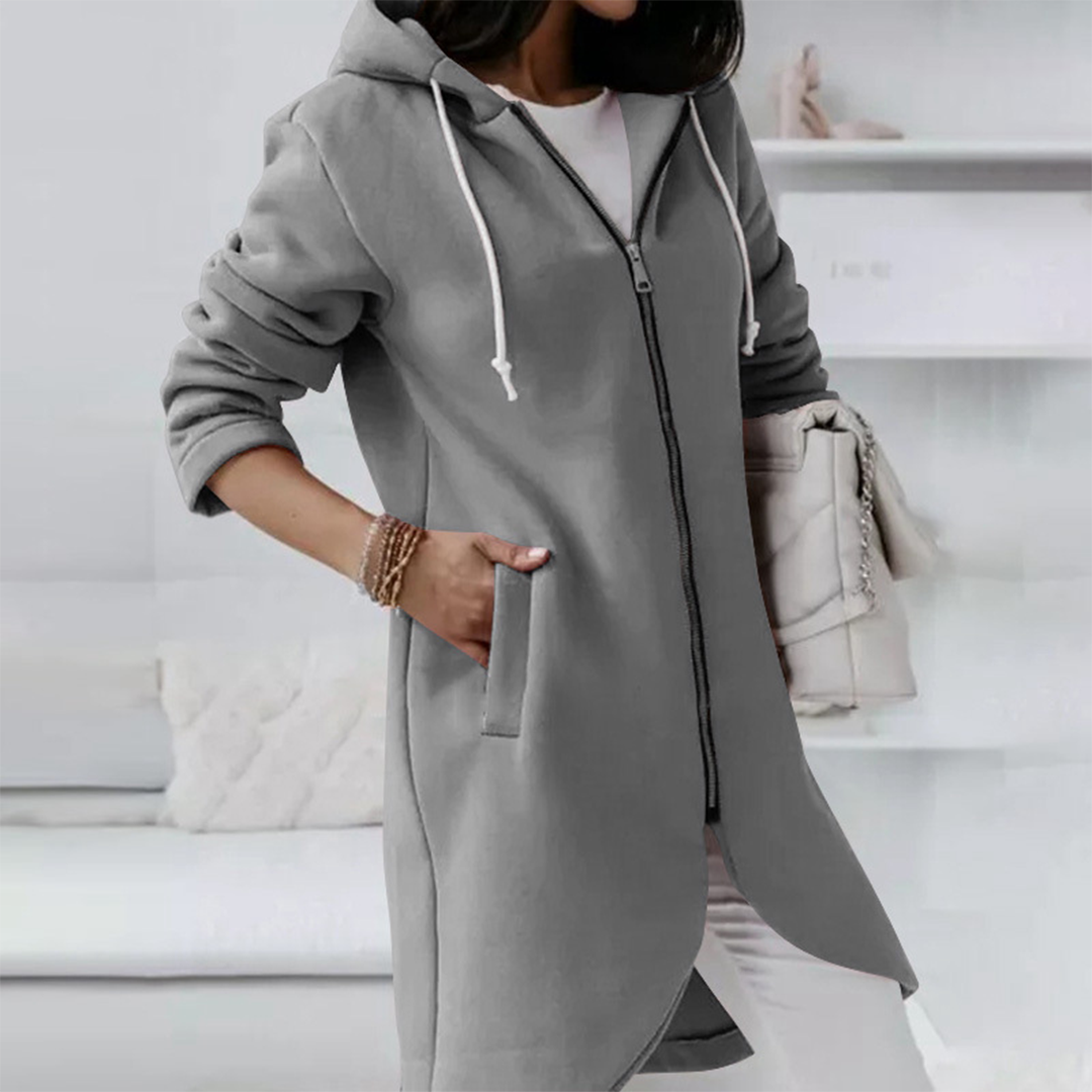 Miss | Hoodie Dames Extra Lang Rits Gebogen Zoom