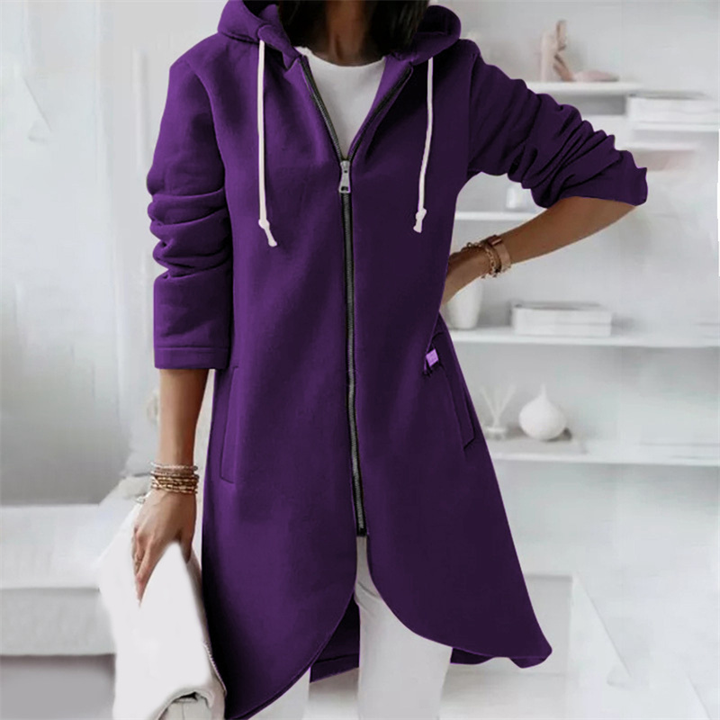 Miss | Hoodie Dames Extra Lang Rits Gebogen Zoom