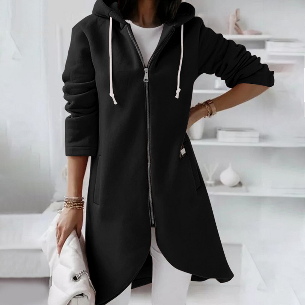 Miss | Hoodie Dames Extra Lang Rits Gebogen Zoom