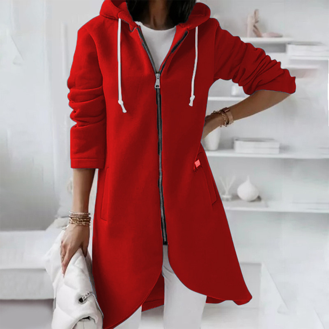 Miss | Hoodie Dames Extra Lang Rits Gebogen Zoom