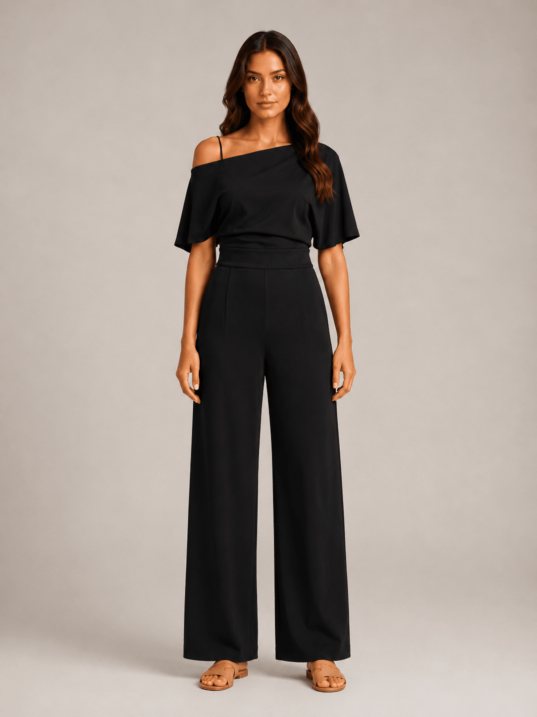 Jumpsuit Dames One-Shoulder Hoge Taille Wijde Pijpen