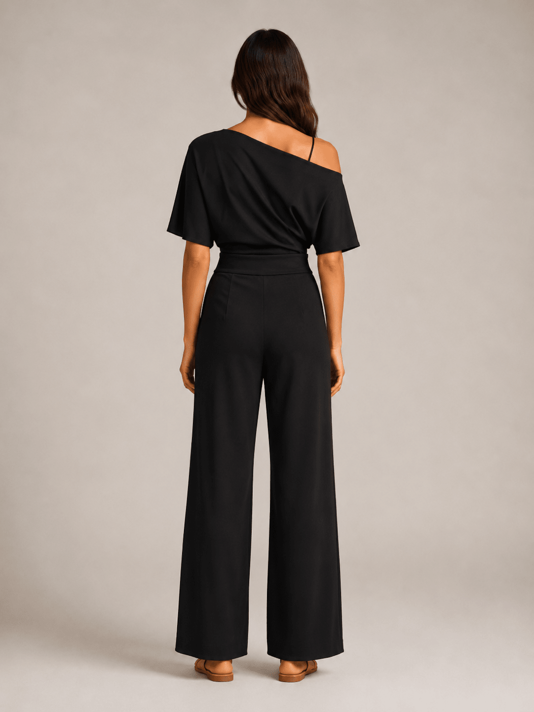 Jumpsuit Dames One-Shoulder Hoge Taille Wijde Pijpen