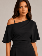 Jumpsuit Dames One-Shoulder Hoge Taille Wijde Pijpen