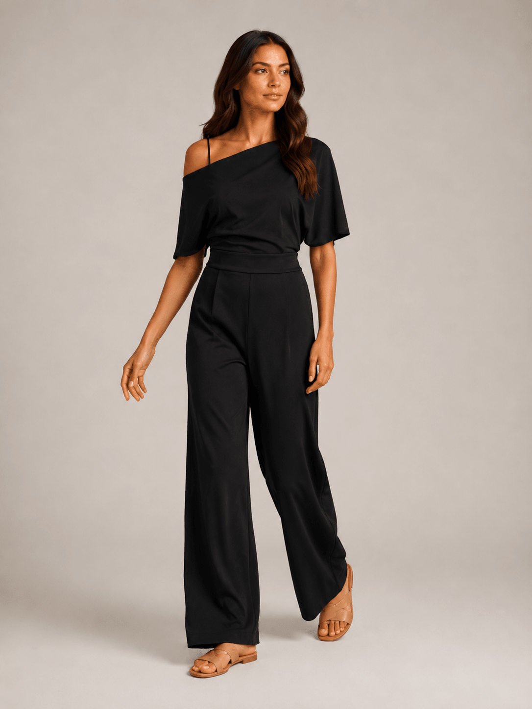 Jumpsuit Dames One-Shoulder Hoge Taille Wijde Pijpen