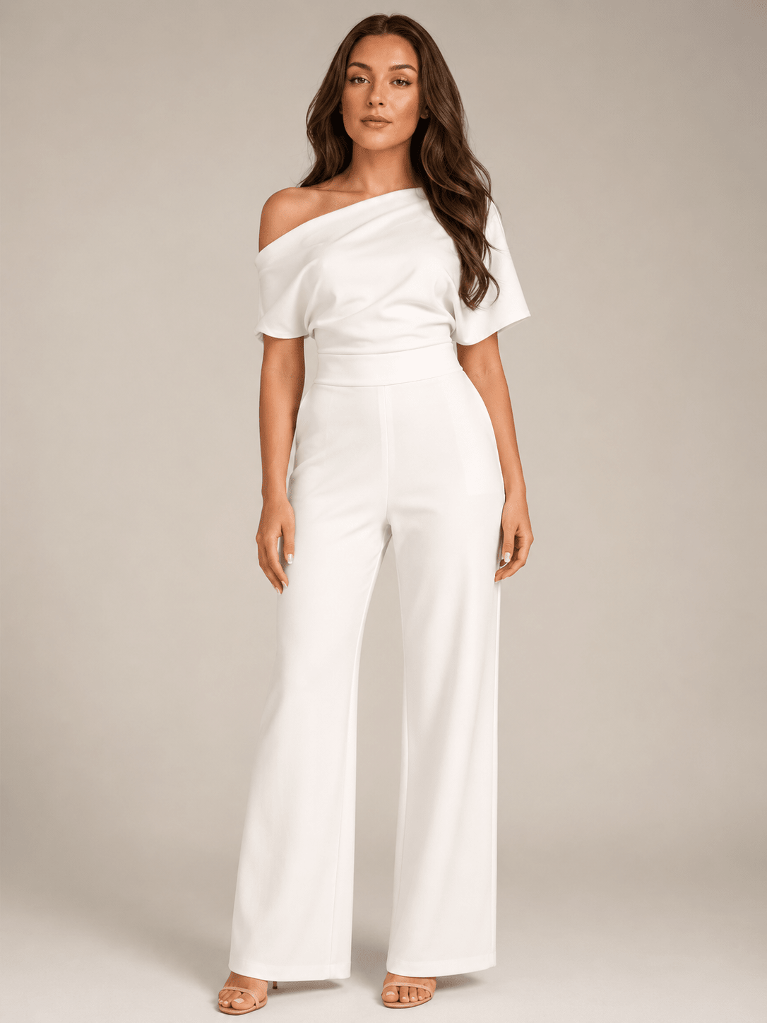 Jumpsuit Dames One-Shoulder Hoge Taille Wijde Pijpen
