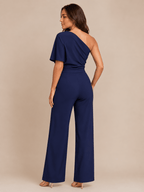 Jumpsuit Dames One-Shoulder Hoge Taille Wijde Pijpen