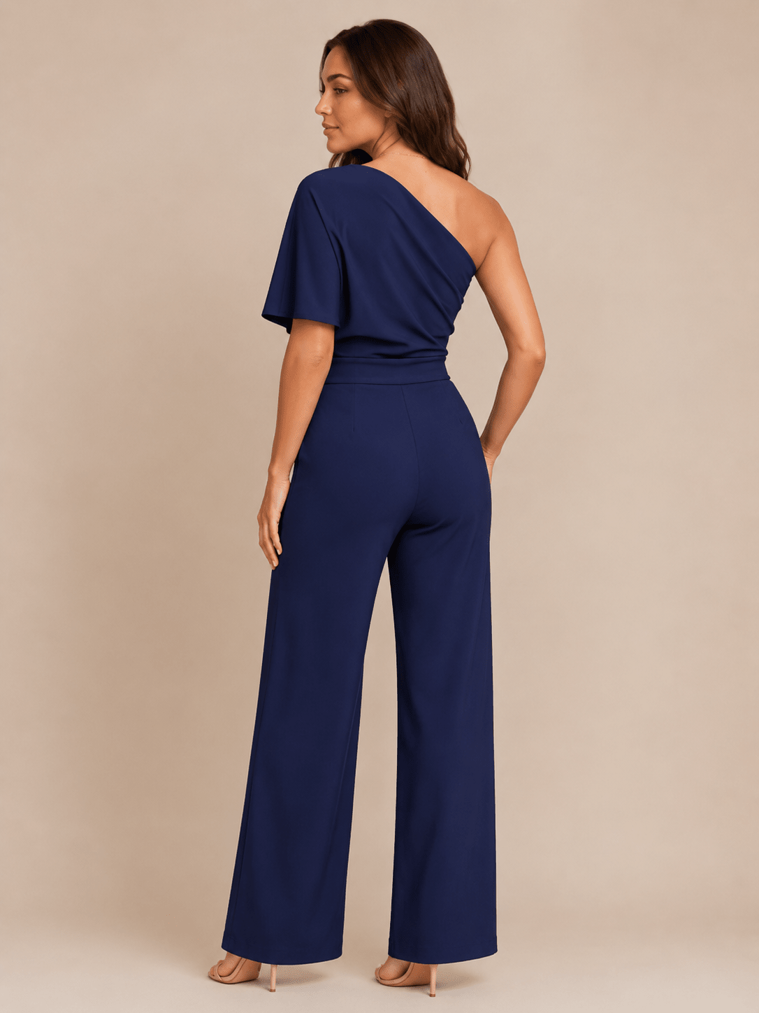 Jumpsuit Dames One-Shoulder Hoge Taille Wijde Pijpen