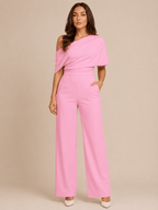 Jumpsuit Dames One-Shoulder Hoge Taille Wijde Pijpen