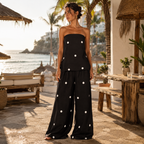 Co-ord set Dames Zomers Polkadot Tweedelig - Chiffon - Zwart  (Bijna uitverkocht)