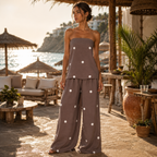 Co-ord set Dames Zomers Polkadot Tweedelig - Chiffon - Bruin