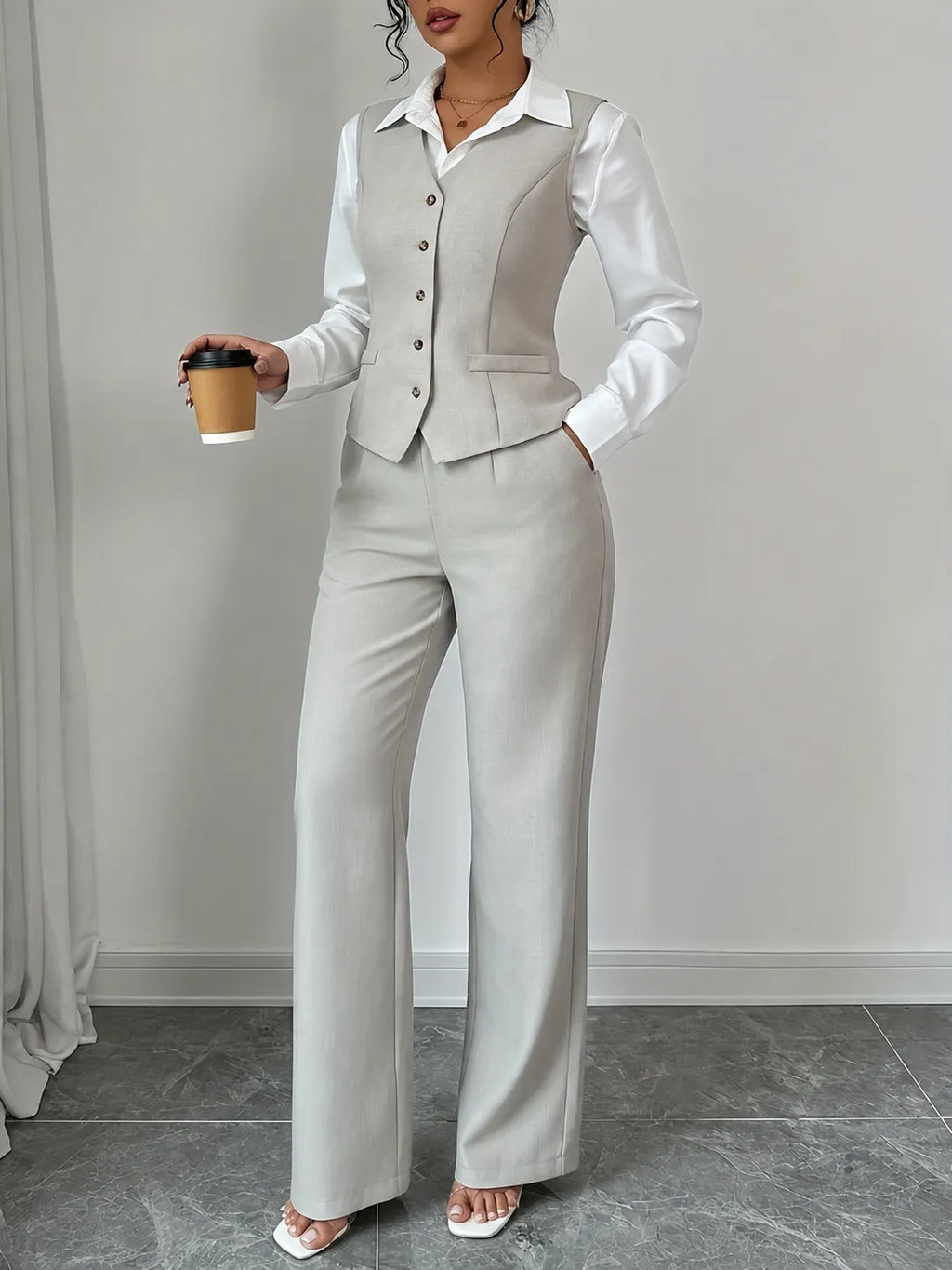 Miss | Tweedelige Set Dames Gilet & Wijde Broek – Co-ord Set