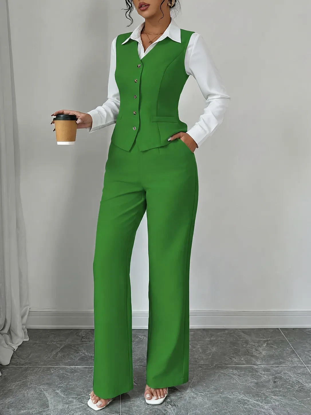 Miss | Tweedelige Set Dames Gilet & Wijde Broek – Co-ord Set