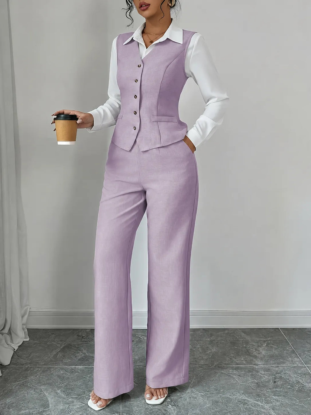 Miss | Tweedelige Set Dames Gilet & Wijde Broek – Co-ord Set