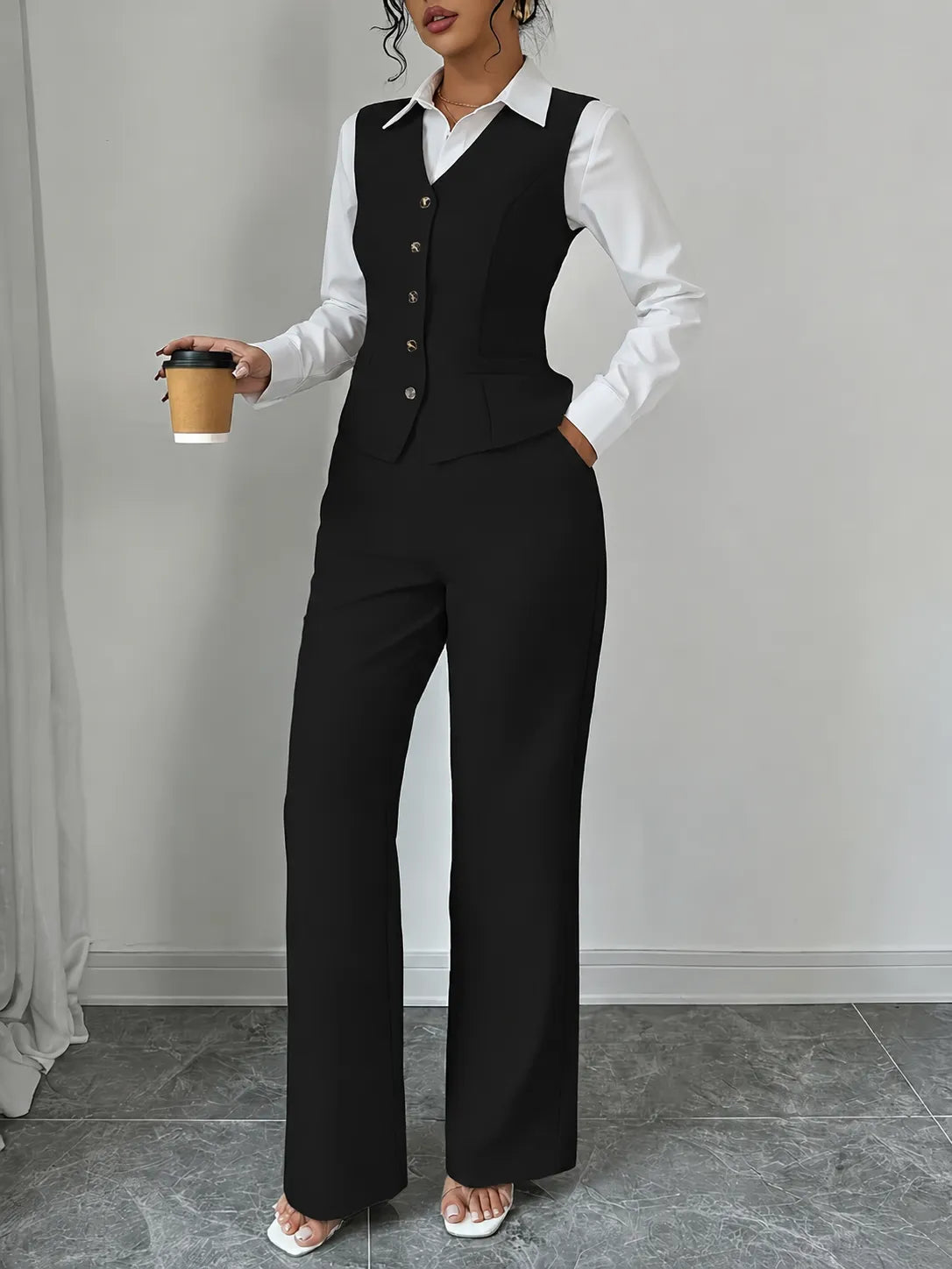 Miss | Tweedelige Set Dames Gilet & Wijde Broek – Co-ord Set