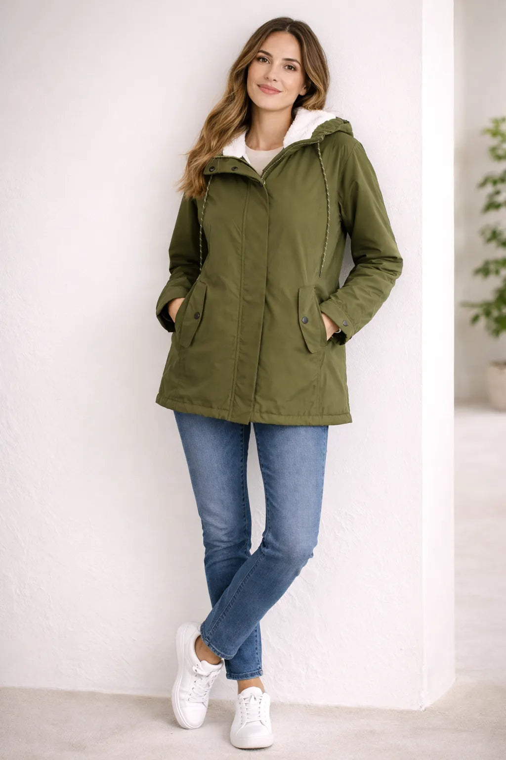 Trui Dames Gewatteerde Winterjas met Capuchon - Polyester - Groen