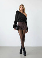 Chiffon Blouse Dames – Beige/Zwart | 3D Bloem - Miss Madera MIS-254SJD