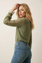Chiffon Blouse Dames – Olijfgroen | V-hals Boho - Miss Madera MIS-BBDF22