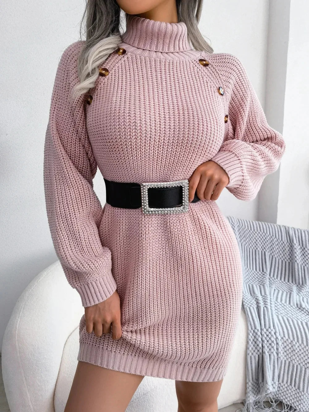 Miss | Jurk Dames Coltrui Mini Relaxed Fit - Grofgebreid