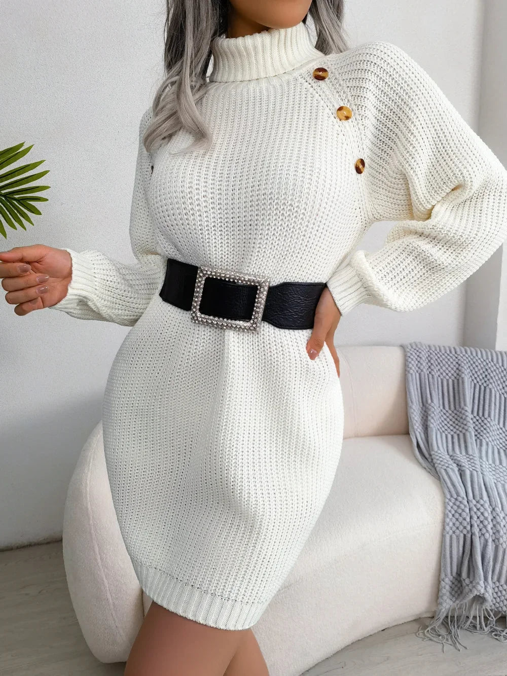 Miss | Jurk Dames Coltrui Mini Relaxed Fit - Grofgebreid