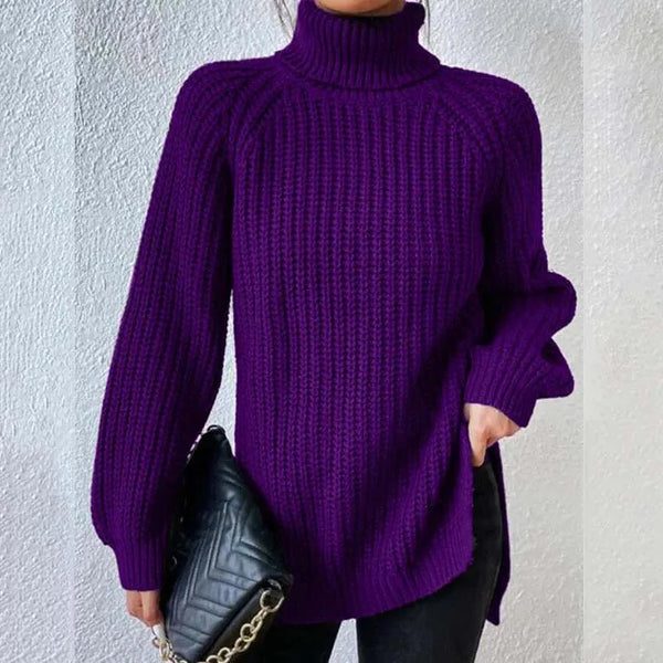Miss | Trui Dames Coltrui Chunky Rib Longline Zijsplit