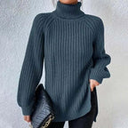 Miss | Trui Dames Coltrui Chunky Rib Longline Zijsplit