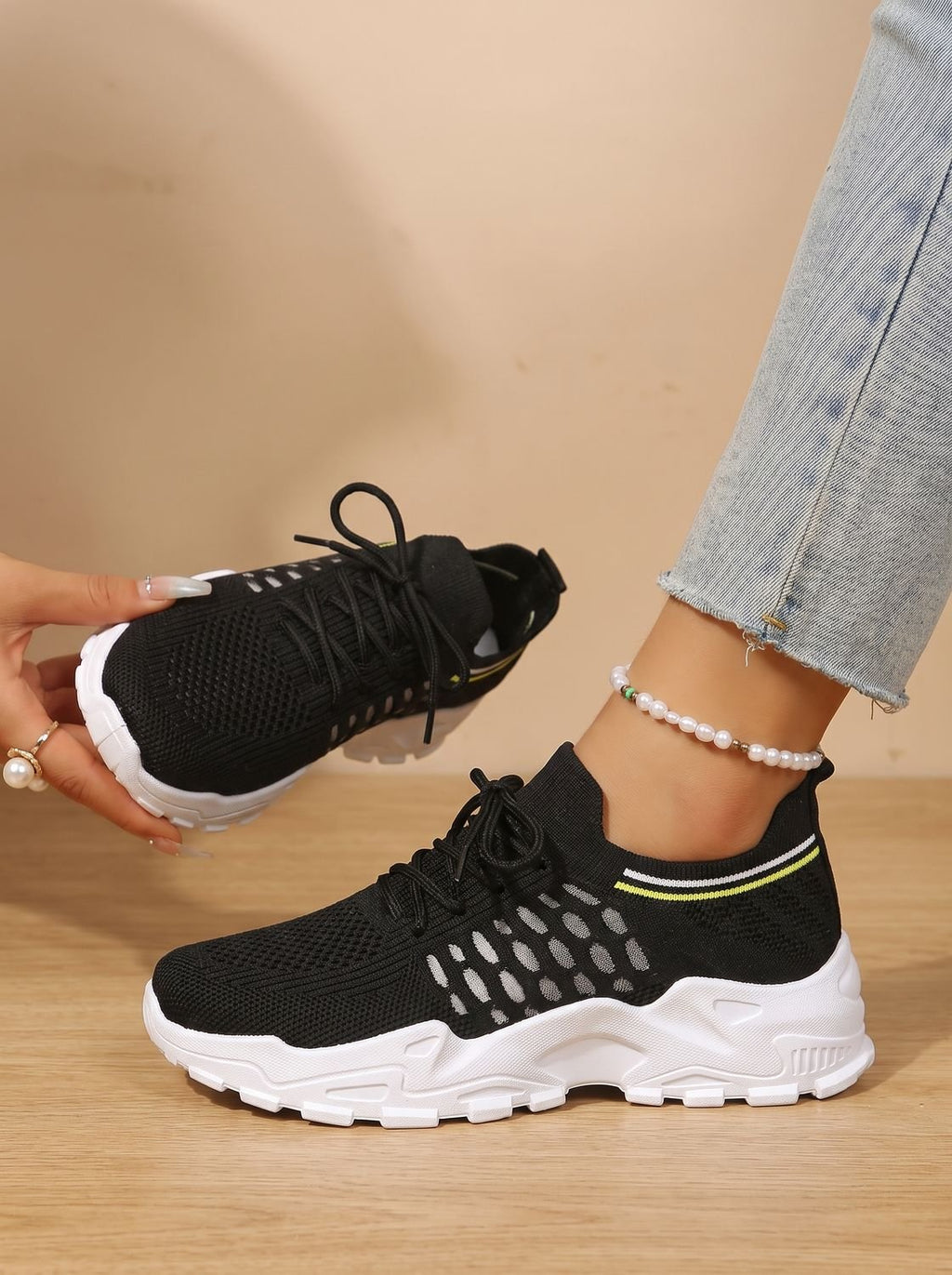 Miss | Sneakers Dames Chunky Zool Vetersluiting Mesh Bovenwerk