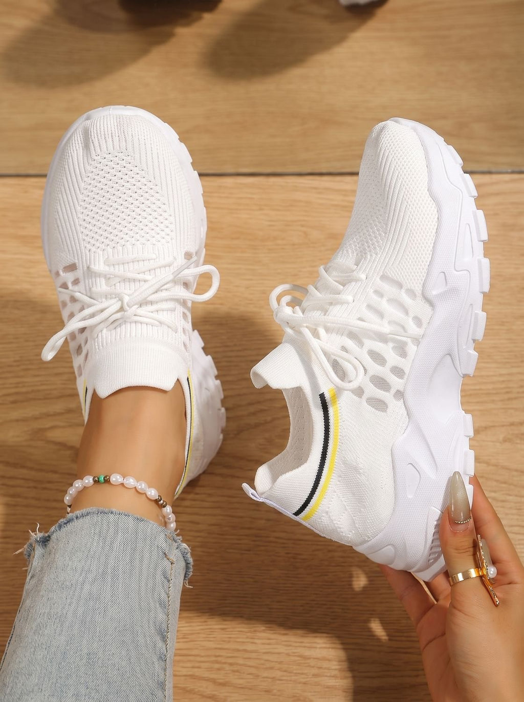 Miss | Sneakers Dames Chunky Zool Vetersluiting Mesh Bovenwerk